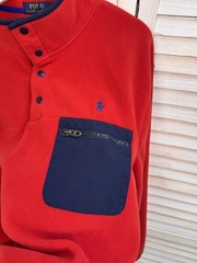 Polo Ralph Lauren L Red Navy Fleece Pullover Sweatshirt Snap Mock Neck Chest Po…