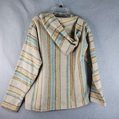 Molina Drug Rug Pullover Adult Medium Biege Striped Boho Retro Hippie Hoodie