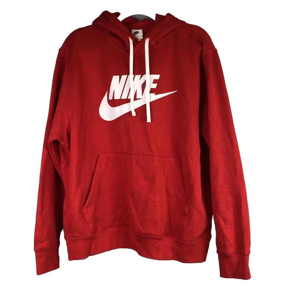 Nike Sportswear Mens Large Pullover Hoodie Red Long Sleeve Casual Lounge Basic