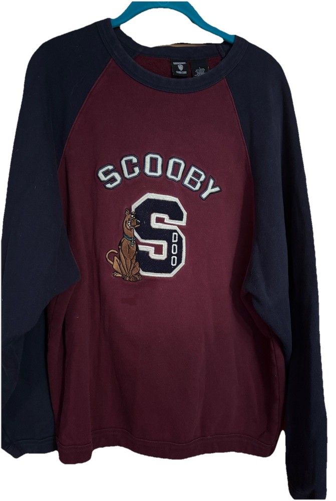 Vintage Warner Bros SCOOBY DOO Sweatshirt Thick SZ Large Unisex Burgundy / Navy