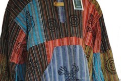 Fair Trade Mens Nepal Hippy Patchwork Cotton Hooded Top Shirt Hoody S M L XL XXL