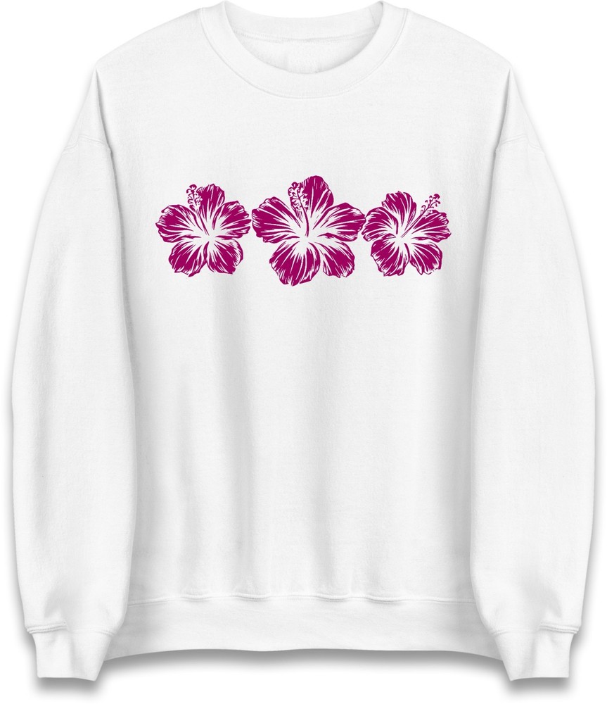 Magenta Hibiscus Floral Print Jumper – Tropical Summer Beach Theme Unisex Gift