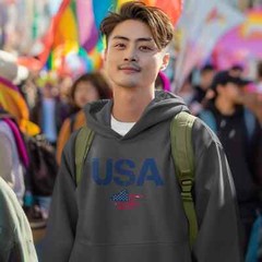 Stylish USA Flag Text Hoodie: Classic Fit for Men Perfect for Fast Fashion Lover
