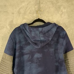 NWT $69 TAILORED RECREATION Fleece Tie Dye Hoodie MEDIUM Pleated Sleeve Blue