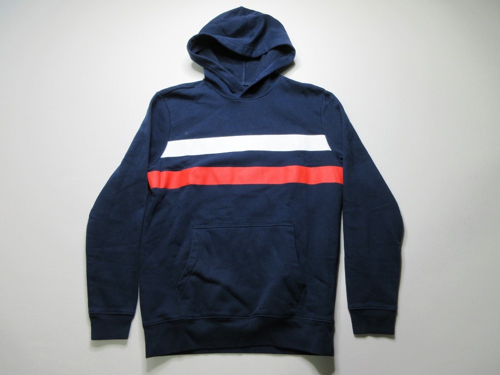 Gap Navy Blue Pullover Hoodie Red White Stripe Long Sleeve Men’s Size Small