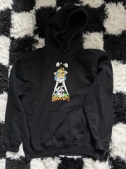 Hook-Ups Black Alice Rabbit Graphic Print Pullover Fleece Hoodie Pockets Mens M
