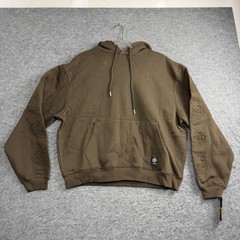 BoohooMAN Hoodie Mens Small Brown Oversized Worldwide Debossed Fleece Pullover