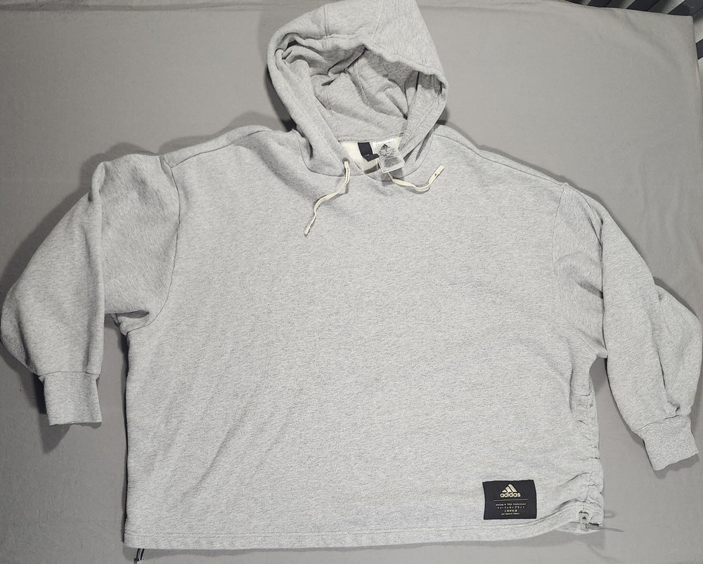 adidas Men’s Gray Solid Pullover Hoodie M Cotton Logo Drawstring