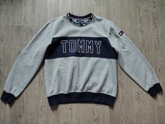 Tommy Hilfiger Sweatshirt Men’s Size L Gray Navy Blue Color Block Crewneck Logo