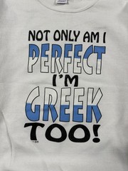 Vintage 90s Funny Im Perfect Greek Quote Graphic Crewneck Sweatshirt White 2XL