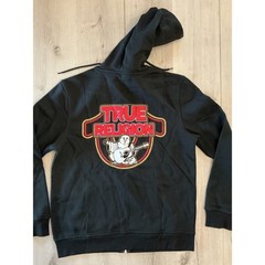 True Religion Distressed HS Zip Hoodie Jet Black Size Large New With Tags