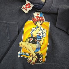 Vtg 90s Hook-Ups Skateboarding Nurse Graphic Sweatshirt Large Navy Blue 1990s
