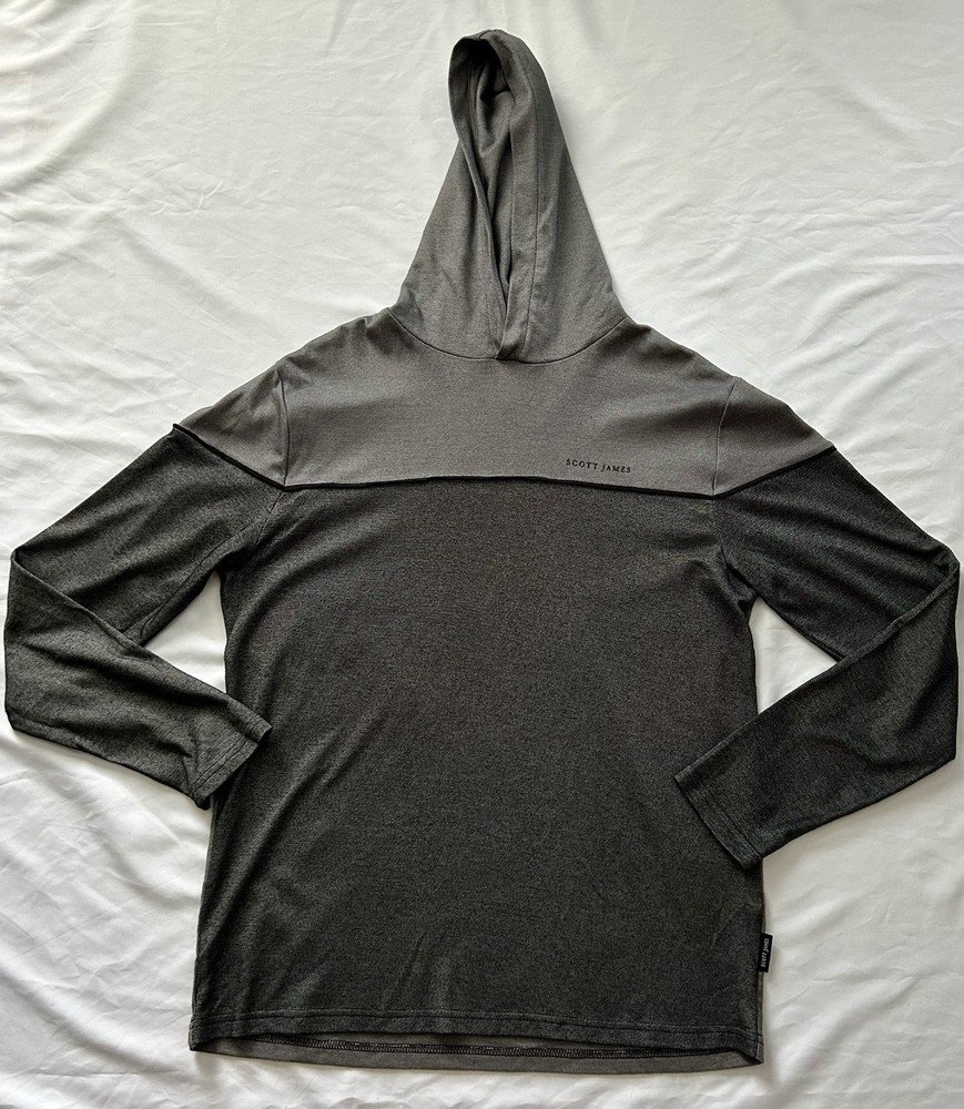 Mens, James Scott Long Sleeve Black/grey Hooded Shirt Size L