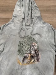 The Mountain Owl Hoodie LARGE Adult Green/Gray Nature Pullover Lightweight Y2K