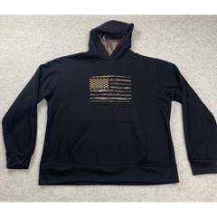 Mossy Oak Hoodie Mens Large Black Camo American Flag Fleece Pullover Sweatshirt