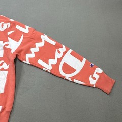 Champion Reverse Weave Crew Sweatshirt Mens S Small Coral All-Over Logo S2973