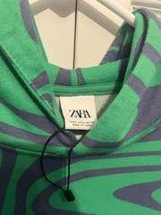 NWOT Zara MenS Pullover Hoodie Large Green Purple Swirl Sweatshirt