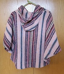Baja Joe Poncho Hoodie Size Large Pink Multicolor Woven Mexican Baja Pullover