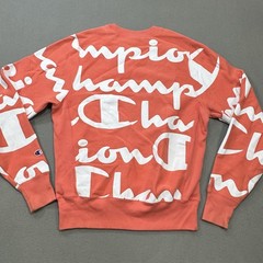 Champion Reverse Weave Crew Sweatshirt Mens S Small Coral All-Over Logo S2973