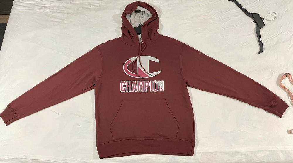 Champion Pullover Hoodie M Pocket Large Logo Burgandy Drawstring