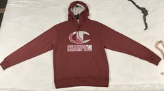 Champion Pullover Hoodie M Pocket Large Logo Burgandy Drawstring