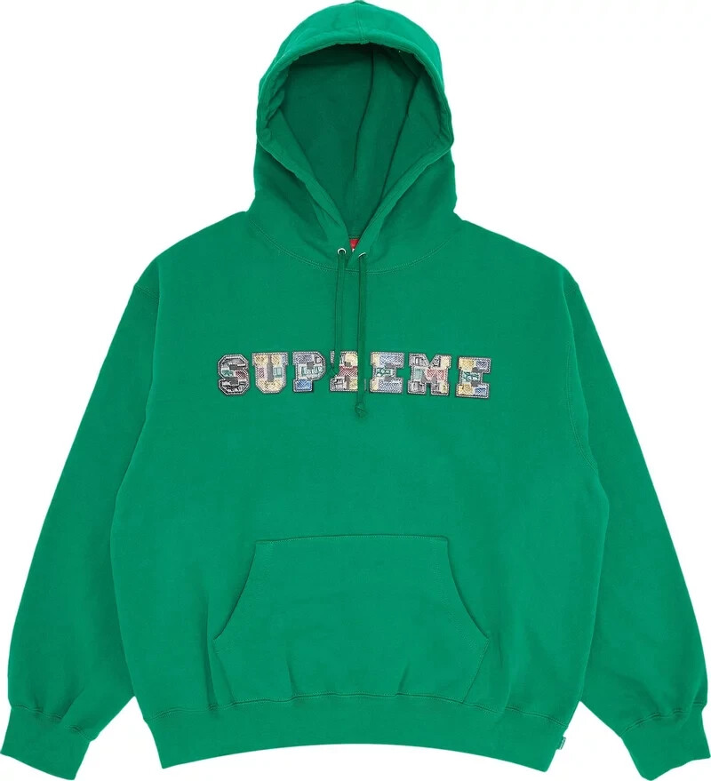 Supreme Collegiate Patchwork Leather Hooded Sweatshirt, Green, XL