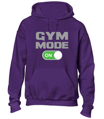 GYM MODE ON HOODY HOODIE TRAINING TOP BODYBUILDING FITNESS WEIGHTS