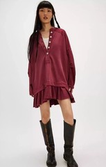 Free People Zander Mini Dress Sweatshirt Ruffle Hem Slouchy Red Bark S NEW