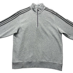 Adidas Sweatshirt Mens Large Gray 1/4 Zip 3-Stripes Sherpa Lined Fleece Pullover