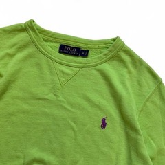 Polo Ralph Lauren Mens Lime Green Crewneck Sweatshirt Purple Pony Logo Size M
