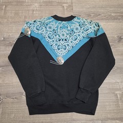 Vintage 80s Western Bandana Concho Sweatshirt Medium USA Black Turquoise Cowgirl