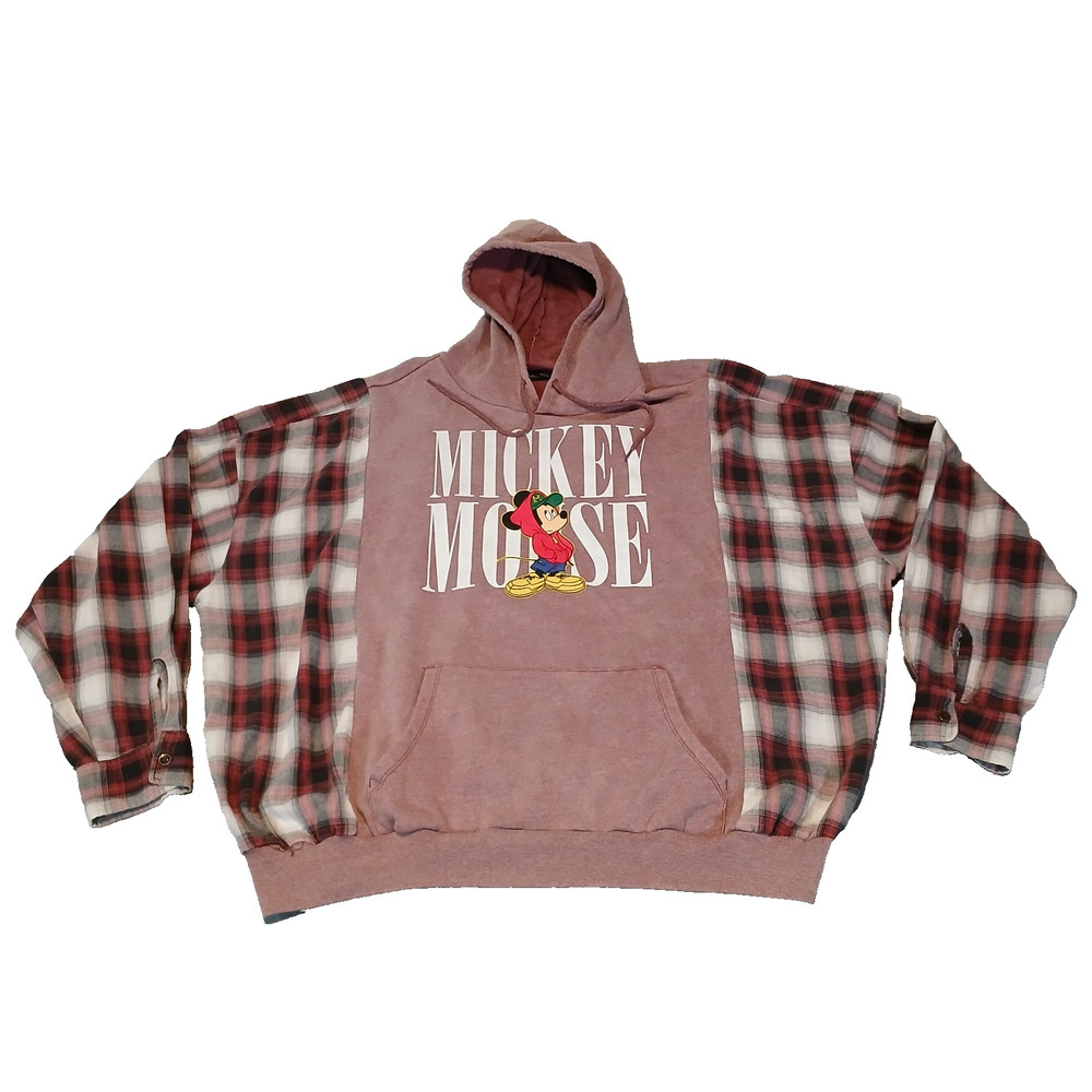 Disney Mickey Mouse Hoodie Mens Size L Red Graphic Pullover Sweatshirt Big Print