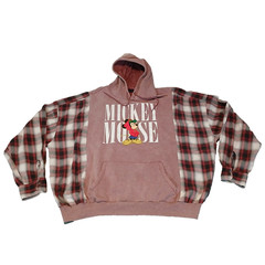 Disney Mickey Mouse Hoodie Mens Size L Red Graphic Pullover Sweatshirt Big Print