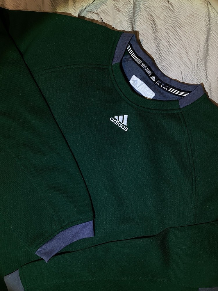 Vintage Deadstock Adidas Men’s XL Green/Grey Colorblock Crew Neck Sweatshirt