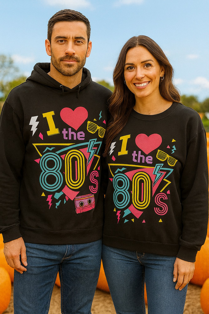 I love the 80s Unisex Size XL Black Colorful Long Sleeve Sweatshirt