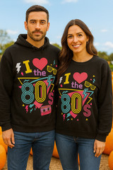 I love the 80s Unisex Size XL Black Colorful Long Sleeve Sweatshirt