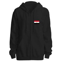 Egypt Flag Black Full-zip Hoodie Printed on Left Chest