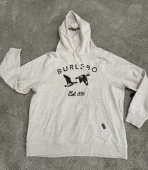 BURLEBO Men’s L Fleece Hoodie Soft Midweight Pullover Oatmeal Ducks Graphics