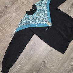 Vintage 80s Western Bandana Concho Sweatshirt Medium USA Black Turquoise Cowgirl