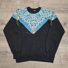 Vintage 80s Western Bandana Concho Sweatshirt Medium USA Black Turquoise Cowgirl