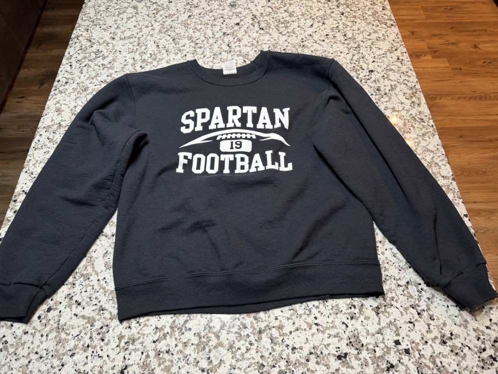Black Spartan Football Sweater Medium 19 Jerzees NUBLEND