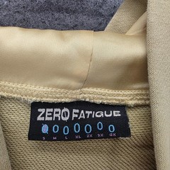 Zero Fatigue Hoodie Mens XL Beige Pullover Hooded Pockets Oversized Graphic