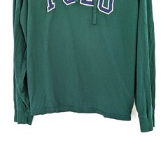 Preppy Collegiate Polo T-shirt long sleeve Hoodie Green 100% Cotton Size M