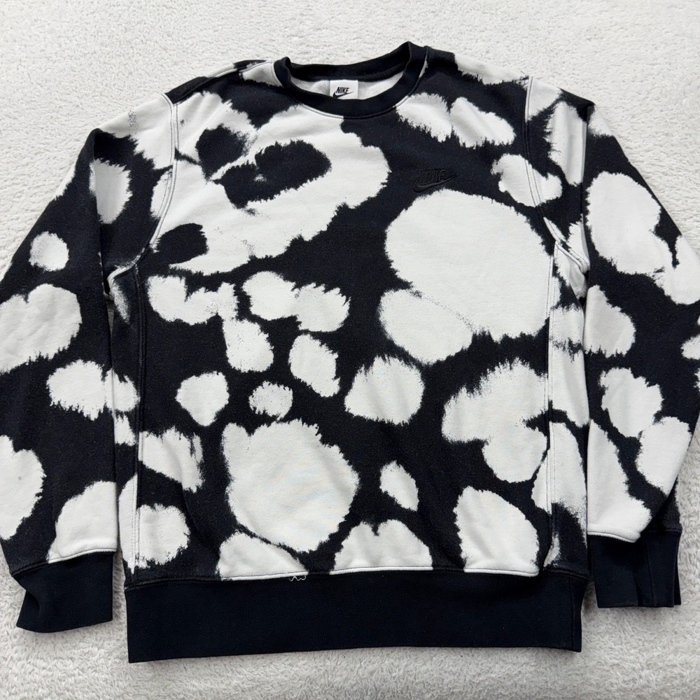 Nike Mens S Black White Abstract Cloud Tie Dye Crewneck Sweatshirt CU4344-010