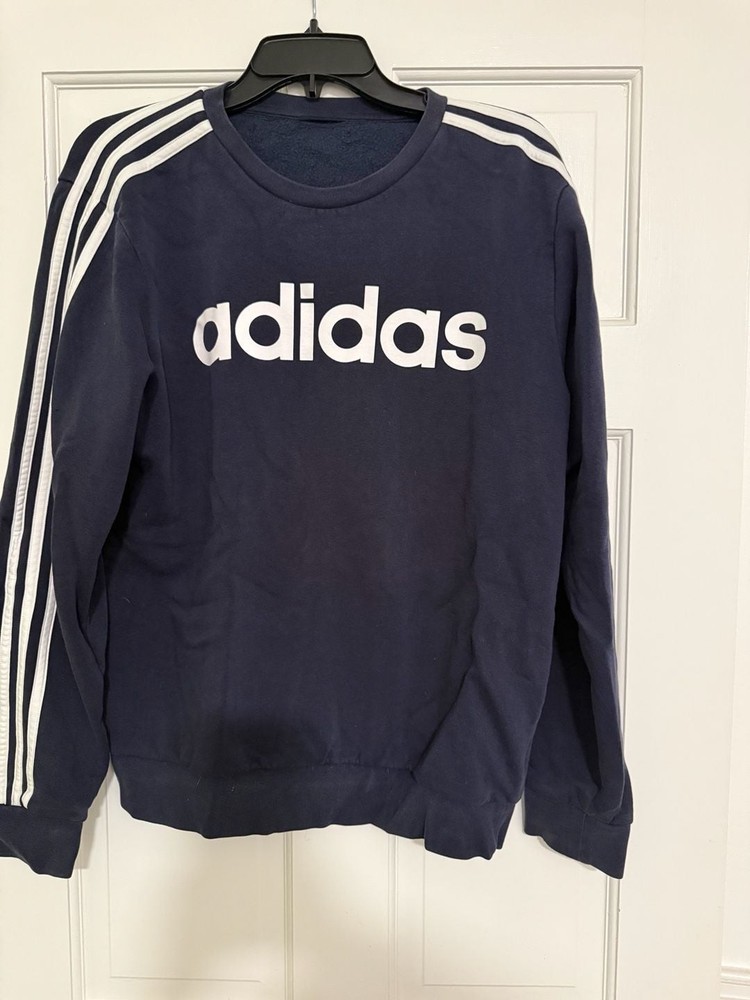 Adidas Essentials 3-Stripes Fleece Crew Sweatshirt Navy Blue