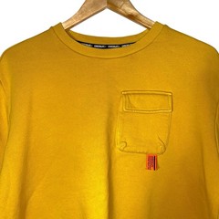 CHOCOOLATE Mens XS Mustard Layered Pullover Sweatshirt Black White Sleeves Skate