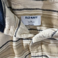 Old Navy Men’s XL Hooded Pullover Hoodie Button Front Striped Beige/Navy