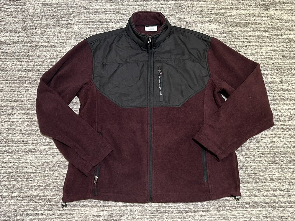 Champion Authentic Sweater Adult Large Burgundy Zip Jacket Sweatshirt Mens