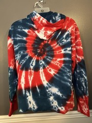 Parks Hoodie Mens Medium Red White Blue Tie Dye Quarter Zip Kangaroo Pocket