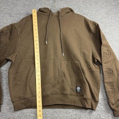 BoohooMAN Hoodie Mens Small Brown Oversized Worldwide Debossed Fleece Pullover